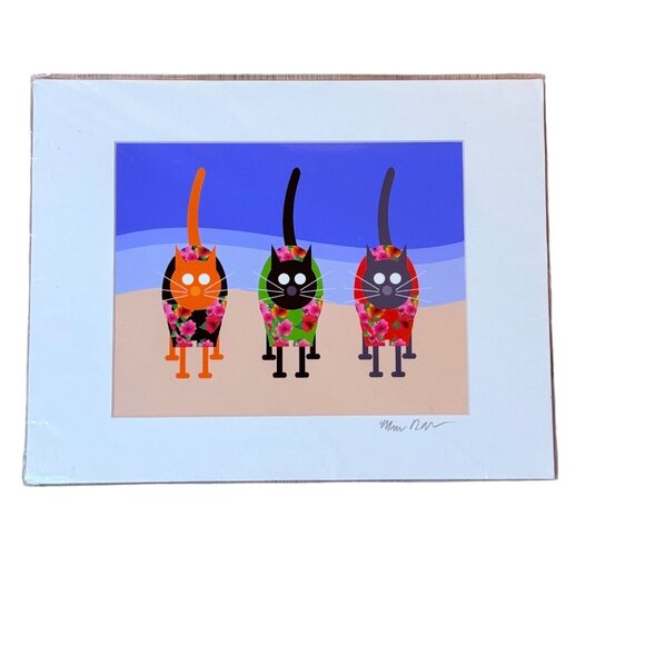 Beach Cats Art Print Tropical Wall Decor Whimsical Signed Modern Pop Artwork Cat - Picture 7 of 8